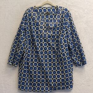 Talbots Women's Blue & Yellow Patterned Chiffon Blouse Size 2X